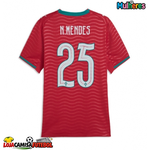 Camisa de Futebol Portugal Nuno Mendes #25 Equipamento Principal Mulheres Mundo 2026 Manga Curta